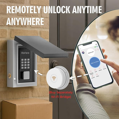 WeHere Key Lock Box Outdoor, Wall Mount Lockbox for Outside, OTP/Fixed Password, APP Bluetooth/Wi-Fi, Spare Key Unlock, Smart Keybox for Home, Realtors, Apartments, Garage, Store, Office