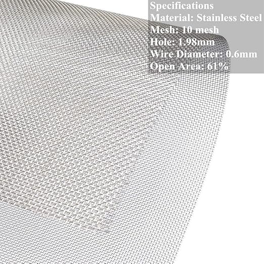 TIMESETL 2 Pack 304 Stainless Steel Woven Wire 10 Mesh, 12"x24" (30cmx60cm) Cabinets Wire Guard Screen Metal Security Mesh Window Screen Net