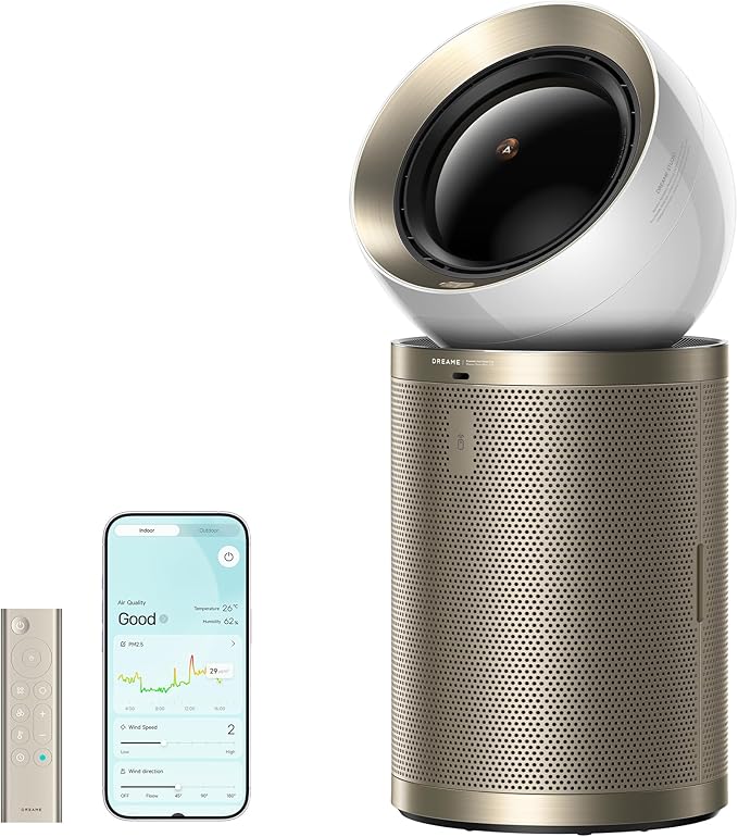 Dreame Smart Air Purifier for Home Large Room, Cleans 7,534 ft² in One Hour with 4 Filters, Dual-way Air Oulets, Al Tracking, Air Quality Monitor with 7 Sensors, 3-in-1 Purifier, Heater & Fan, PM20