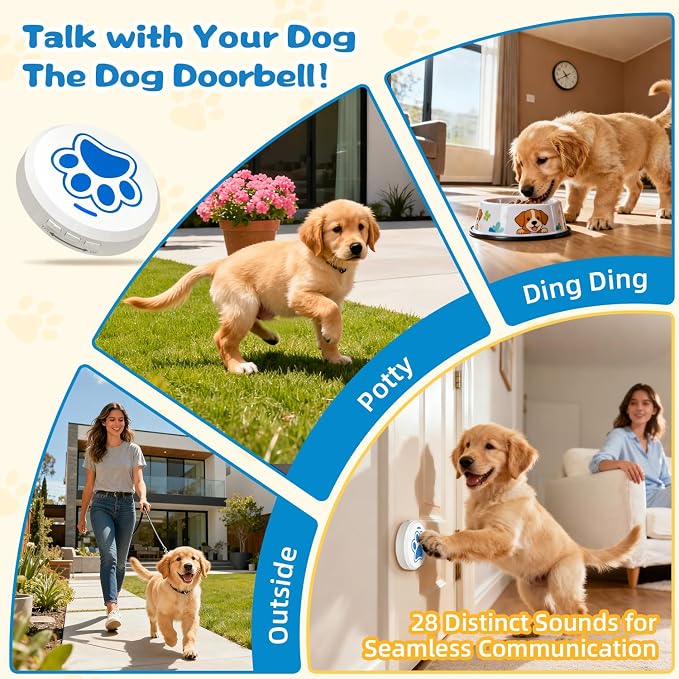 ChunHee Dog Bells to Go Outside – Bell for Dogs to Ring to Go Potty | Dog Door Bell with 5 Adjustable Volume & 36 Ringtones | Chew-Proof Dog Potty Bell | Bells for Dog Training to Go Outside