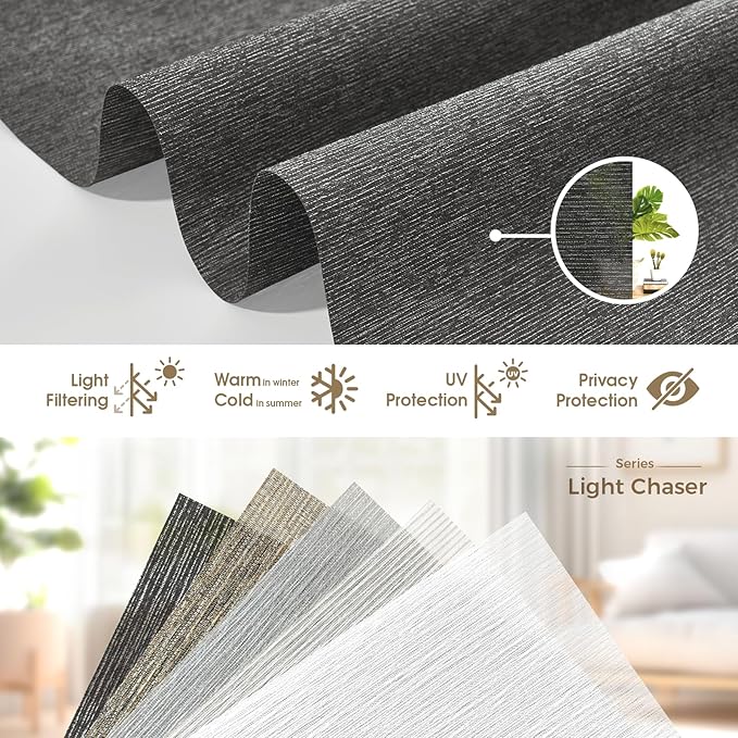 HeyBlinds Motorized Blinds with Remote, Smart Roller Shades with App & Voice Control, Work with Alexa Google HomeKit, Light Filtering Custom Shades for Living Room Office (Light Chaser-Anthracite LF)