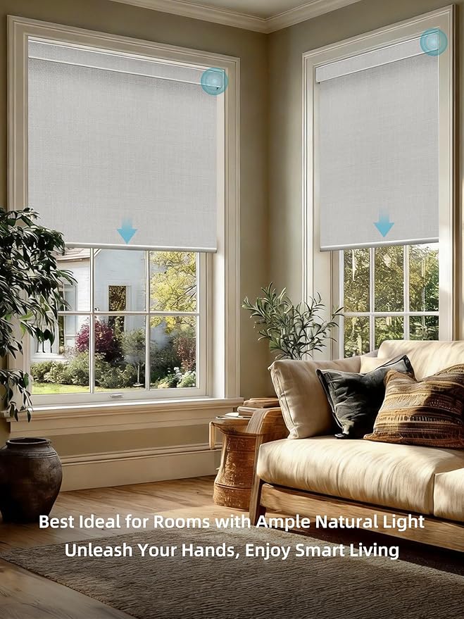 SmartWings Motorized Smart Blinds with Remote, Custom Automatic 100% Blackout Roller Shade Compatible with Alexa/Homekit/Google, Electric Smart Blinds for Indoor Windows, Vigor White