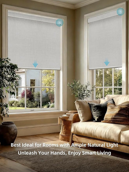 SmartWings Motorized Smart Blinds with Remote, Custom Automatic 100% Blackout Roller Shade Compatible with Alexa/Homekit/Google, Electric Smart Blinds for Indoor Windows, Vigor White