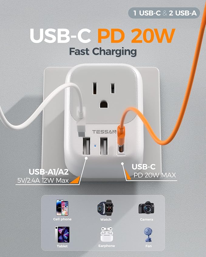 TESSAN Type M Adapter for South Africa, PD 20W 2 Pack