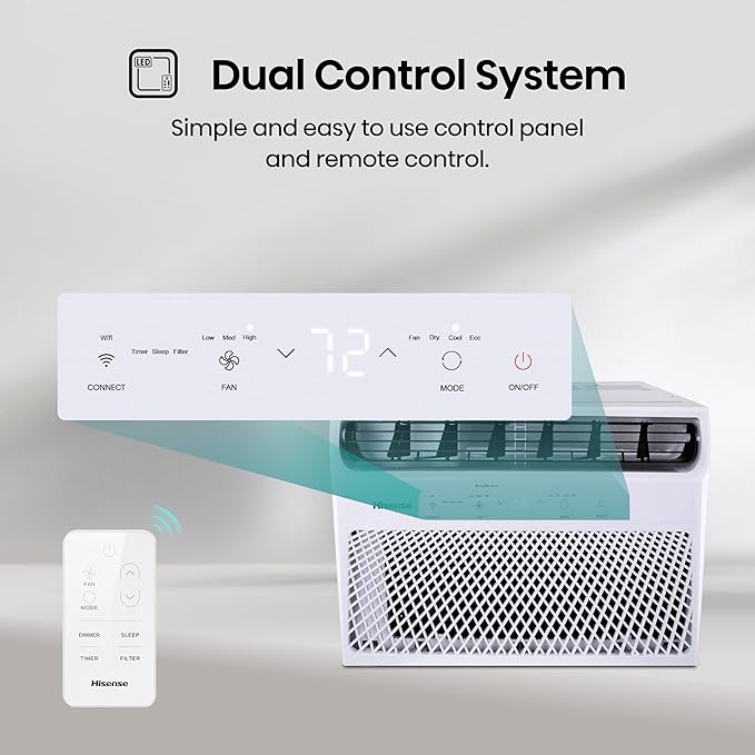 Hisense 14,000 BTU Smart Window Air Conditioner, 3 modes (Cooling, Fan, Dehumidifier), Easy Installation,Ultra Quiet, 2 Years Warranty
