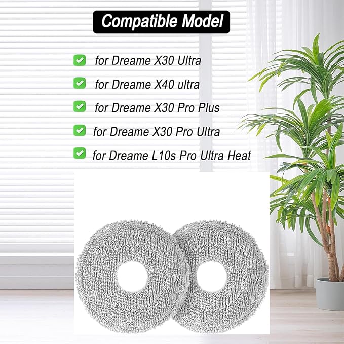2-Pack Mop Pads for Dreame L40 Ultra/L10S Ultra/ L10S Ultra Gen2/X40 Ultra/L10s Pro Ultra Heat/L20 Ultra/ L10S Plus/X30 Ultra/X40 Master/L10 Ultra Robot Vacuum, Washable Microfiber Replacement Pads