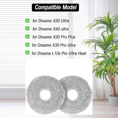 2-Pack Mop Pads for Dreame L40 Ultra/L10S Ultra/ L10S Ultra Gen2/X40 Ultra/L10s Pro Ultra Heat/L20 Ultra/ L10S Plus/X30 Ultra/X40 Master/L10 Ultra Robot Vacuum, Washable Microfiber Replacement Pads