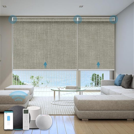 Motorized Roller Shade, 100% Blackout Smart Window Blinds Work with Homekit, Alexa, Google Home, Remote Control, Electric Blinds with USB/Solar Pannel Charging, Gentle Sage