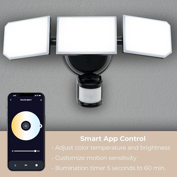 Guardian Smart Flood and Security Wall Light with 3 Lights 3,400 Lumens 30 Watts and Programmable Motion and Photo Sensor in Bronze, Works with Android or iOS