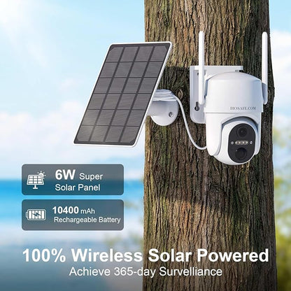 HOSAFE.COM 4G LTE Cellular Security Camera Wireless Solar Powered, No WiFi Security Camera Outdoor, 2K PTZ 360°, IP66 Waterproof for Farm Barn Jobsite Off-Grid, Free Cloud Storage (Need Apply)