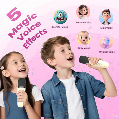 Mini Karaoke Machine for Kids Adults, 2026 TOP Birthday Gifts for Girls Boys 3,4,5,6,7,8+Year Old Toddler Toys, Portable Bluetooth Speaker with 2 Wireless Karaoke Microphones Player (Light Beige)