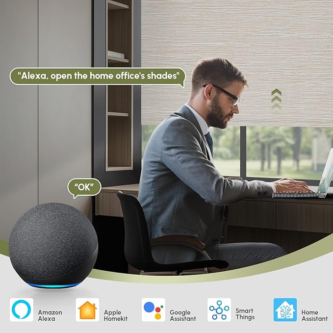 FineTell Motorized Blinds with Remote, 100% Blackout Roller Shades Compatible with Alexa,Apple Homekit,Google Home APP and Voice Control, Customized Electric Blinds (100% Blackout Dreamy Beige)