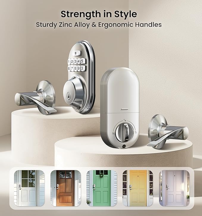 Veise Keyless Entry Door Lock with 2 Lever Handles - Electronic Keypad Deadbolt, Auto Lock, Back Lit & Easy Installation Design, Front Door Handle Sets, Satin Nickel
