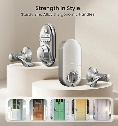 Veise Keyless Entry Door Lock with 2 Lever Handles - Electronic Keypad Deadbolt, Auto Lock, Back Lit & Easy Installation Design, Front Door Handle Sets, Satin Nickel