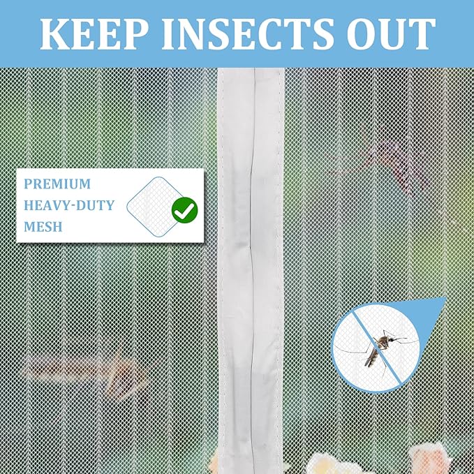 Magnetic Screen Door - Self Sealing, Heavy Duty, Hands Free Mesh Partition Keeps Bugs Out Let Breeze in- Pet and Kid Friendly - Keep Open Feature (White, Fit Door Size 34 x 80 Inch)