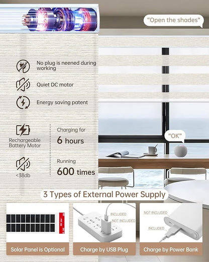 Kincmo Motorized Blinds with Remote, Motorized Zebra Shades Work with Apple Homekit,Alexa,Google Home, Customized Electric Blinds with Remote,App,Voice Control (60% Blackout Monet Beige)