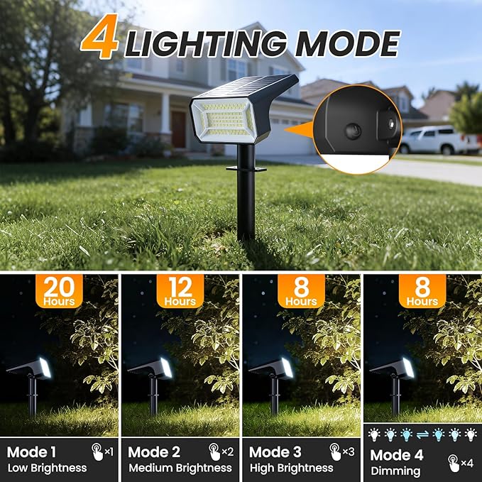 Fabrito 8 Pack Solar Spot Lights Outdoor Waterproof IP67, [108 LEDs, 4 Modes] Dusk to Dawn Spotlights for All Night, 2-in-1 Solar Landscape Lights for Garden, Yard, Tree, Pool, Cool White