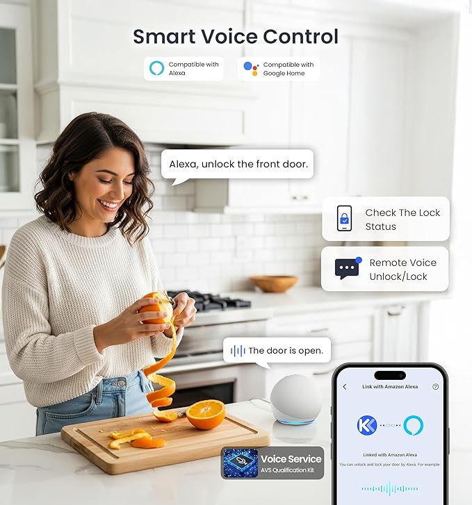 Veise VE027-L Built-in WiFi Smart Lock with Handles, Fingerprint keyless Entry Door Lock Set, App Remote & Voice Control, Electronic Deadbolt for Front Door, Touchscreen Keypad, Auto Lock, Matte Black