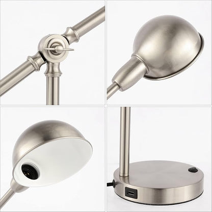 JONATHAN Y Curtis Task Lamp 20.25" Industrial Metal Adjustable USB, Nickel | Vintage Style, Dome Shade, LED Bulb Included, Perfect For Home Office Or Nightstand