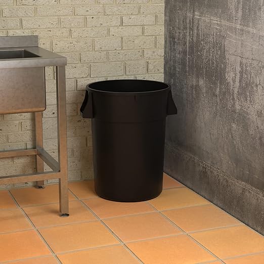 44 Gallon Black Round Commercial Trash Can, Heavy-Duty Food Grade NSF Certified, Perfect for Restaurant, Office, School, Garage, Backyard, Workshop, Warehouse