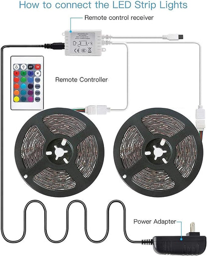 WBM SMART LED Strip Lights, LED Lights for Bedroom, 32 ft Long, 3M Strong Adhesive, Cutable LED Lights with IR Remote Controller