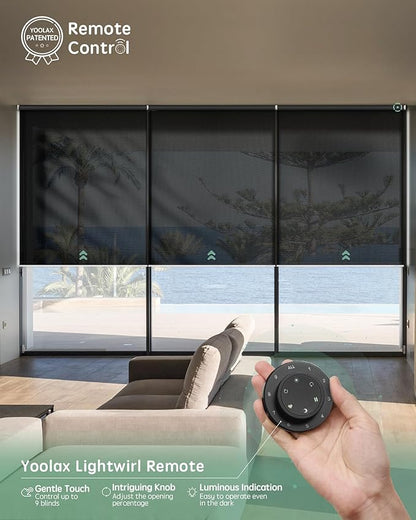 Yoolax Smart Coupled Solar Shades Compatible with Alexa, Motorized Blinds with Remote Flame Retardant Coupled Roller Shades for X-Large Windows, Custom Size (XL - 5% Openness Black)