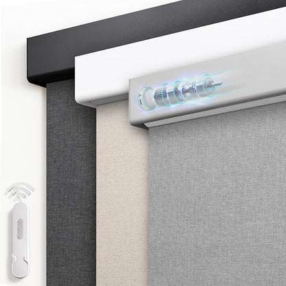 Motorized Blinds with Remote, Blackout Rechargeable Automatic Roller Shades, Cordless Smart Blinds Compatible with Alexa, Custom Blind for Indoor Windows, Bouvardia Light