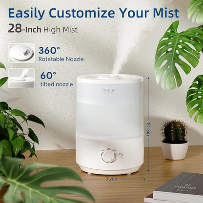 ASAKUKI Humidifiers for Bedroom, 3L Top Fill Cool Mist Humidifiers for Baby Nursery & Plants, 3-IN-1 Quiet Air Humidifier, Oil Diffuser & Night Light for Large Room Home, Auto Shut-off, BPA-Free, 30H