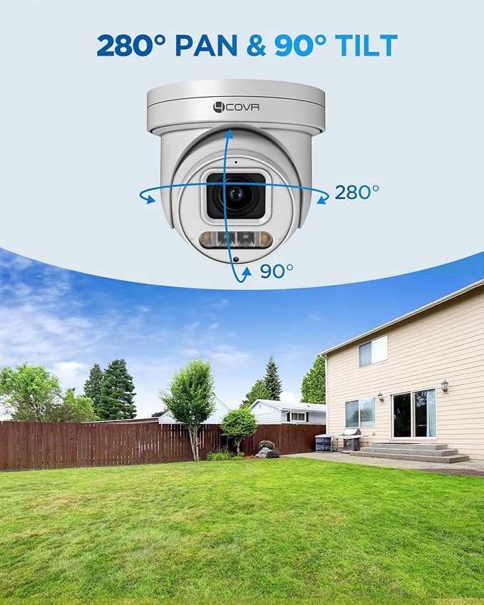 4COVR 4K PoE PTZ Security Camera System, 4X 8MP PoE IP PTZ Camera Two Way Audio, 280? Pan 90? Tilt 5X Optical Zoom, Smart Color Night Vision, Human Vehicle Detection, 8CH 4K NVR 2TB HDD, LY5XCP8M0804
