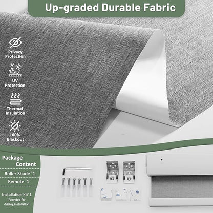Motorized Blinds with Remote, Blackout No Drill Cordless Smart Roller Shades, Automatic Blinds for Windows, Grey,48" W x 72" H