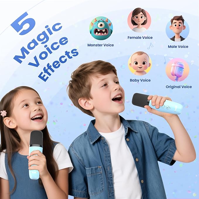 Mini Karaoke Machine for Kids Adults, 2026 TOP Birthday Gifts for Girls Boys 3,4,5,6,7,8+Year Old Toddler Toys, Portable Bluetooth Speaker with 2 Wireless Karaoke Microphones Player (Blue)