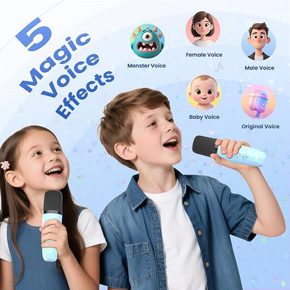 Mini Karaoke Machine for Kids Adults, 2026 TOP Birthday Gifts for Girls Boys 3,4,5,6,7,8+Year Old Toddler Toys, Portable Bluetooth Speaker with 2 Wireless Karaoke Microphones Player (Blue)