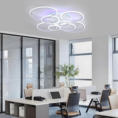 80W LED Ceiling Light, Dimmable 8-Ring Flush Mount Fixture, White | 41.3" Modern Ceiling Light with Remote, 4800LM, 3000K-6000K Tunable White & 3-Color Backlight for Living Room Bedroom Kitchen