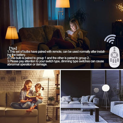Smart Led Light-Bulb Dimmable with Remote-Control E27 9W Light Bulbs Adjustable Color Temperature (Warm/Cool) and Brightness, 2 Pack (2 Bulbs + 1 Remote)
