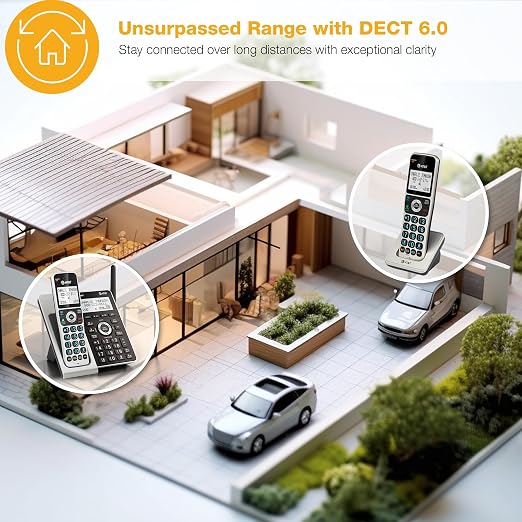 AT&T BL3107 DECT 6.0 Cordless Phone with Bluetooth Connect to Cell, Smart Call Blocker, Digital Answering System, Extended Range, Big Buttons, 1 Handset - Titanium Black