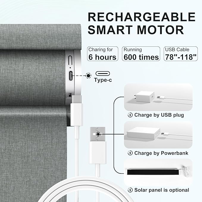 BERISSA Smart Motorized Blinds with Remote,No Drill Automatic Roller Blinds for Indoor Windows,Light Filtering Linen Fabric,Electric Shades for Windows Home Office,Filter Linen Grey,Custom Size