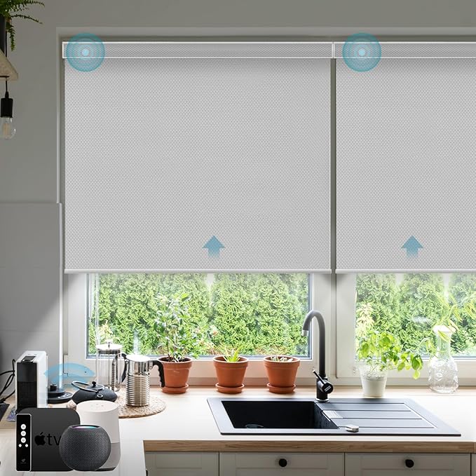 SmartWings Motorized Smart Blinds with Remote, Custom Automatic 100% Blackout Roller Shade Compatible with Alexa/Homekit/Google, Electric Smart Blinds for Indoor Windows, Vinyl Light Grey