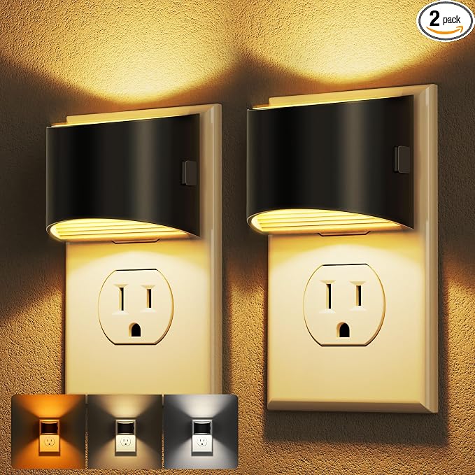 DORESshop Night Light, Night Lights Plug into Wall, Adjustable, 3CCT | Plug in Night Light with 3 Color Temperatures, Dusk to Dawn Sensor, Nightlights for Adults, Bedroom, Bathroom, 2 packs