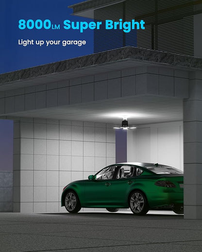 4 Pack Garage Lights with Motion Sensor, 8000LM Motion Sensor Light Bulb Indoor with 360° Detection, Screw-in 6500K Motion Activated Shop Lights for Ceiling, Basement