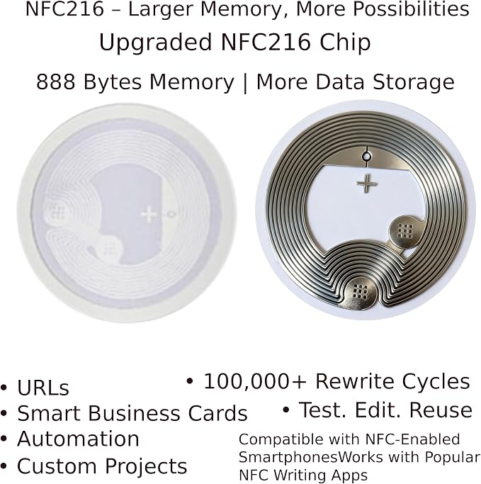 DAMILA NFC216 Anti-Metal NFC Tags with Holographic Labels, 10 Pack
