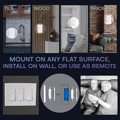 RunLessWire 3-Way Battery-Free DIY Wireless Light Switch Kit 150ft RF Range Self-Powered by Kinetic Energy for Hallways & Stairways: 2 Remote Switches Control 1 5A On/Off Receiver White
