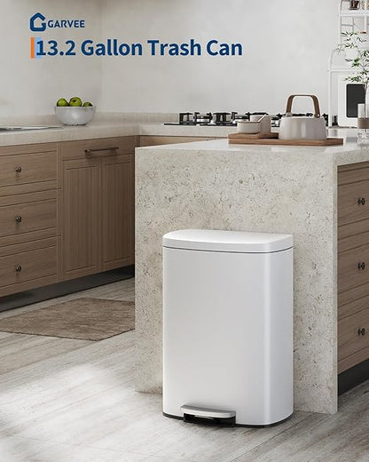 GarveeHome 13 Gal & 2.6 Gal Trash Can Combo Set, Kitchen Trash Can and Bathroom Trash Bin with Lid, Step-On Rustproof Garbage Bin with Inner Bucket, White