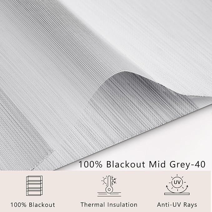 Bringnox Smart Motorized Zebra Roller Blinds - 100% Blackout, Remote Control, Works with HomeKit, Google Home & Alexa via Hub, Custom Size(100% Blackout Mid Grey-40)