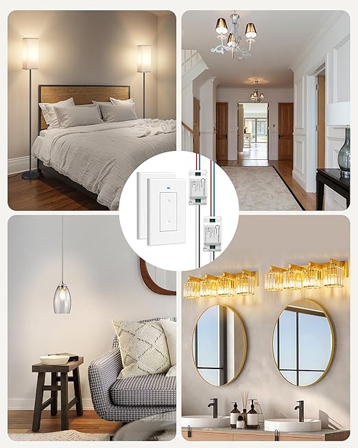 2 Pack Wireless Light Switch and Receiver Kit, WILAWELS Wireless On Off Switches for Ceiling Light, Lamp, Moveable Remote Wall Switch, 100FT Range, No in-Wall Wiring Required, Expandable W06RC11P206