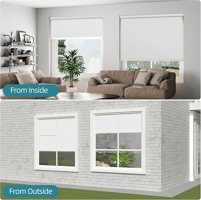 Changshade Custom Size Cordless Roller Shades, Blackout Roller Window Blinds with Thermal Insulated for Office, Living Room, Bedroom, Kitchen, Easy Installation,White