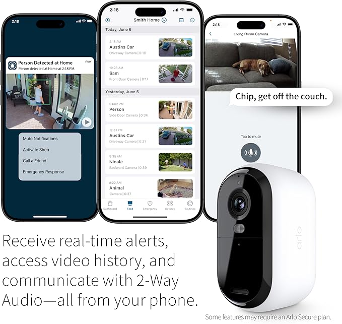 Arlo Essential Security Cameras Wireless Outdoor 1080p HD (2nd Gen, 2023 Release) - Battery Power, Person Recognition, Package Detection, Animated Preview, 3 Cam, White (Renewed)