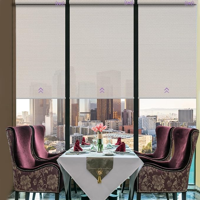 Graywind Motorized Roller Shades Compatible with Alexa Google Hardwired WiFi Smart Light Filtering Blind Remote Automated Blinds Electric Window Shade, Custom Size (3% Openness Beige)