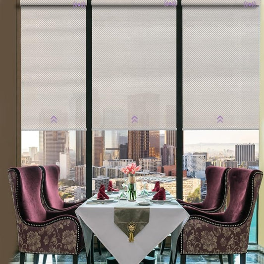 Graywind Motorized Roller Shades Compatible with Alexa Google Hardwired WiFi Smart Light Filtering Blind Remote Automated Blinds Electric Window Shade, Custom Size (3% Openness Beige)