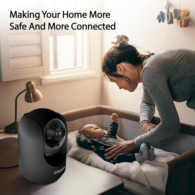 Energizer Smart 2K Indoor Pan & Tilt Wired Camera, Motion Tracking, Two-Way Audio, Night Vision, Instant Notifications, Recording, App, Hub-Free Wi-Fi Connection, Compatible with Alexa & Google Home