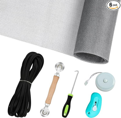 Windows Screen Replacement and Screen Door Repair Kit, 6Pcs Window Screen Fiberglass Mesh Kit - Window Screen & Screen Door Mesh & Screen Porch Repair Kit (Gray, 59" x 106")